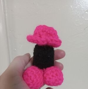 Handcrafted Hot Pink And Black 🍆 crochet chapstick gag gift holder